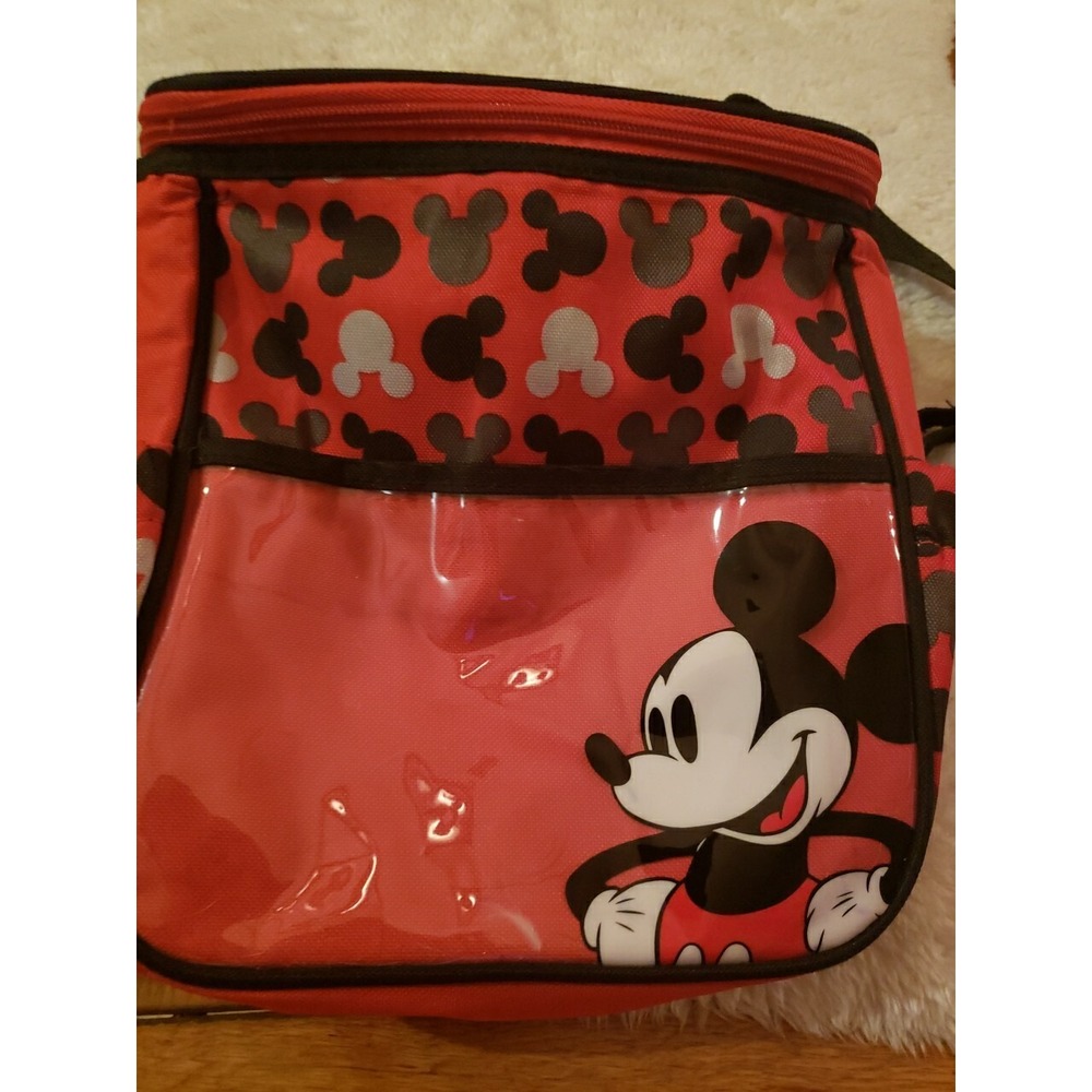 Disney Mickey‎ Mouse Red Baby Shoulder Bag Diaper Bag Two Bottle Pocket  EUC